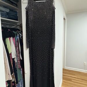 Xscape Black Long Sleeve Beaded Dress